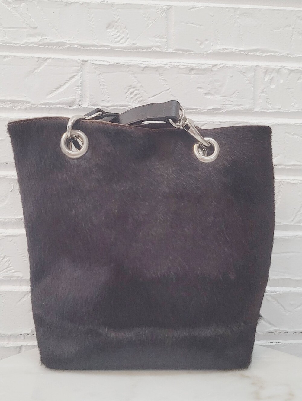 MAURIZIO TAIUTI Black Haircalf Tote Bag with Silver Hardware - Picture 6 of 8